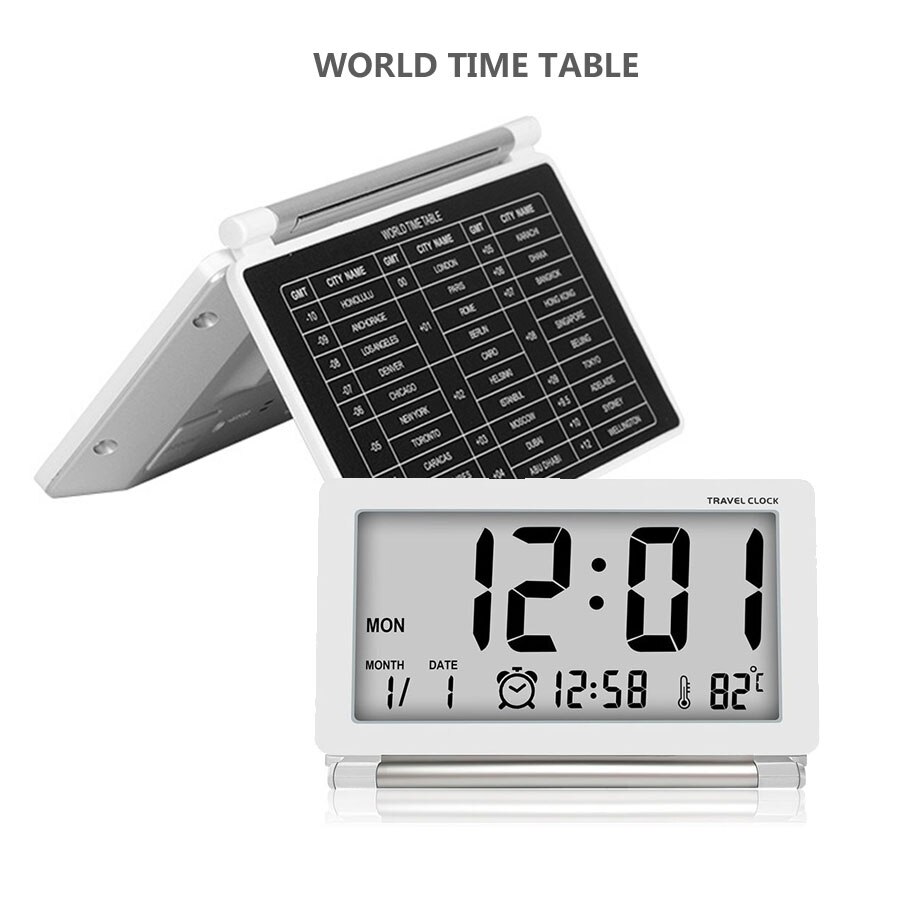 Led digitale wekker reis multifunctionele lcd-scherm digitale tafelklok met thermometer opvouwbare elektronische reisklok
