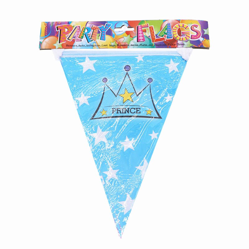 Bleu Prince couronne thème fête d'anniversaire assiettes tasses pailles mariage bébé douche décorations drapeau fournitures vaisselle jetable ensemble: 1set Flags