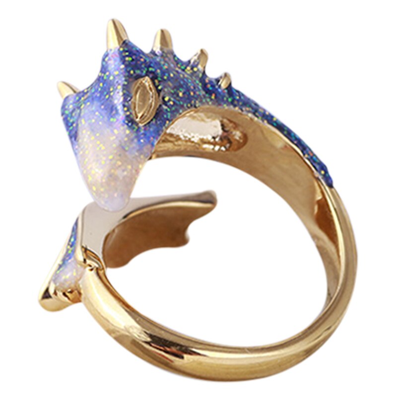 Gold Topaz Dragon Ring Lucky Fingere Pet Adjustable Wrap Open Rings Animal Jewelry for Women Girl SANA889: Blue