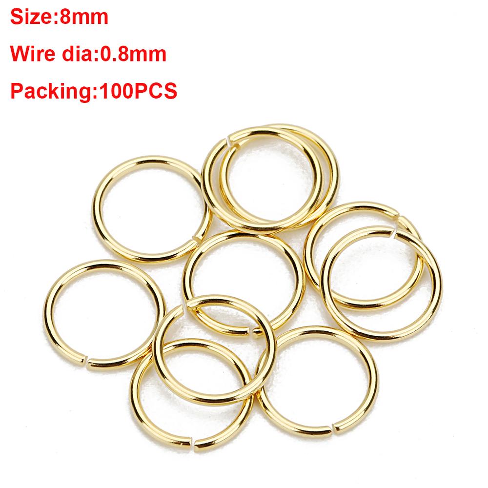 100pcs Gold 3-10mm Stainless Steel Open Jump Rings Split Rings Link Loop For DIY Jewelry Making Findings Connector: 0.8x8mm gold 100pcs