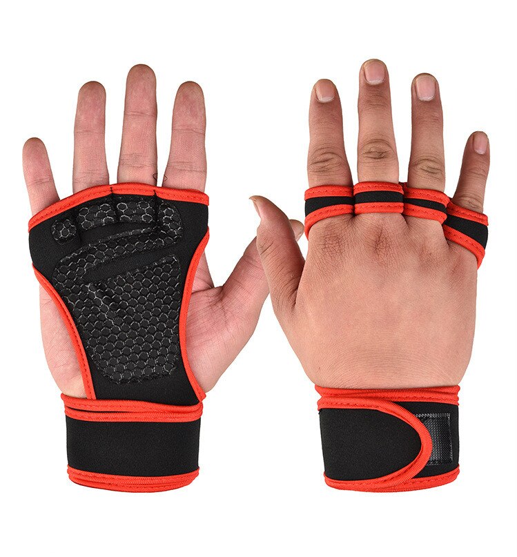 2PCS Weight Lifting Training Gloves Women Men Fitness Sports Body Building Gymnastics Grips Gym Hand Palm Protector Gloves: RED / M