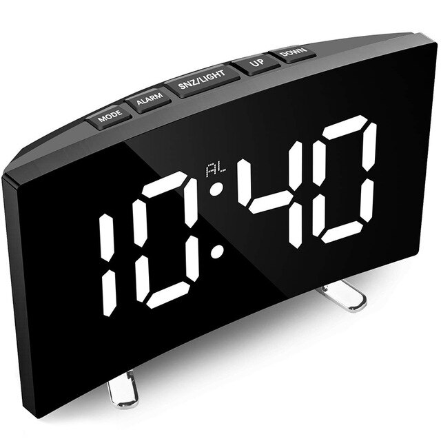 Digital Alarm Clock LED Curved Surface Electronic Alarm Clock Electronic Digital Desk Clock for Kids Bedroom Large Table Clock: White