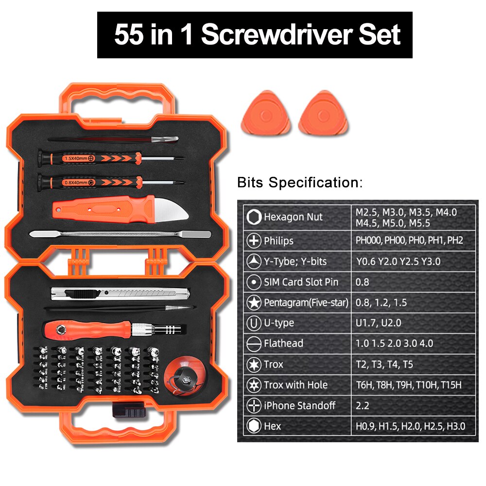 Cell Phone Repair Tool Sets 34 in 1 Magnetic Bits Precision Screwdriver Kit For iPhone Samsung Android Phone Smartphones Repair: 55 in 1 Screwdriver