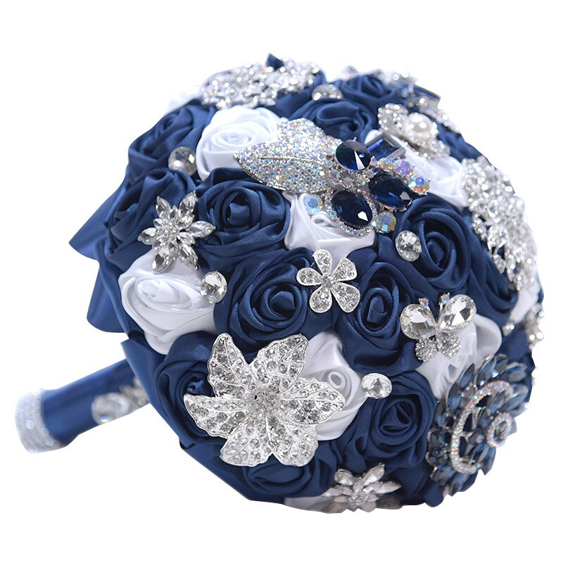 Bouquet de bijoux de mariage en or Rose, Rose, bordeaux, bijoux de mariage, cristal scintillant, bouquet de luxe par souvenir, D59: Navy and White