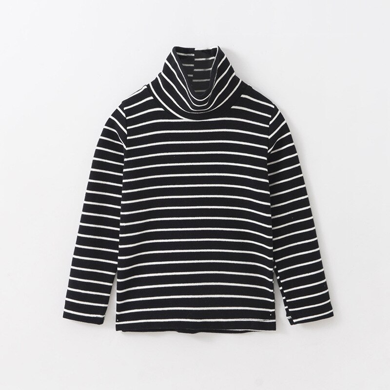 freundlicher T-Hemden gestreift Rollkragen Neue Herbst Winter Teenager Mädchen Kleidung Baby Junge Langarm lässig Spitzen Warme zur Seite fahren Baumwolle: Schwarz / 2T(90)