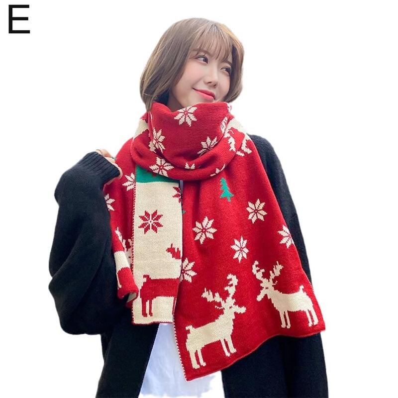 Christmas Pattern Long Scarf for Women Men Winter Knitting Warm Scarves Shawl Dual-use Scarfs Clothes Accessories foulard femme: E
