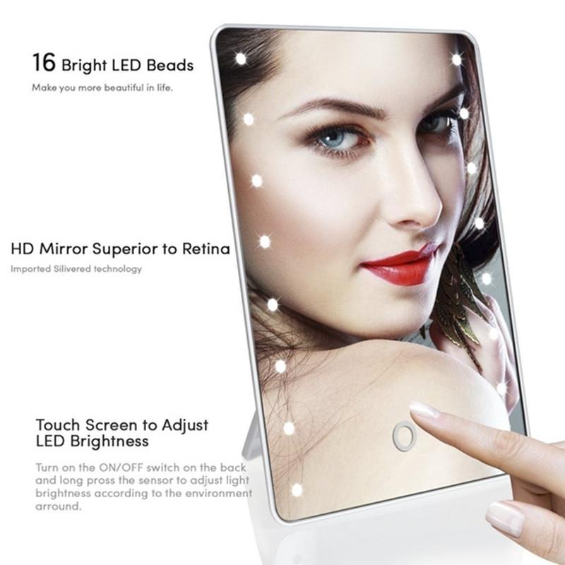 16 lysdioder led makeup spejl oplyst makeup spejl kosmetisk spejl touch screen dæmpbar pink