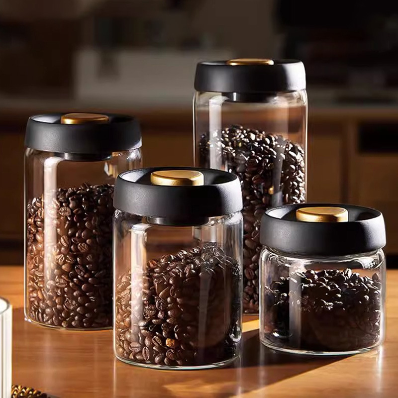 Botella de vidrio para almacenamiento de refrigerador, contenedor de granos de café y alimentos, prensa de aire, tarro de vidrio al vacío
