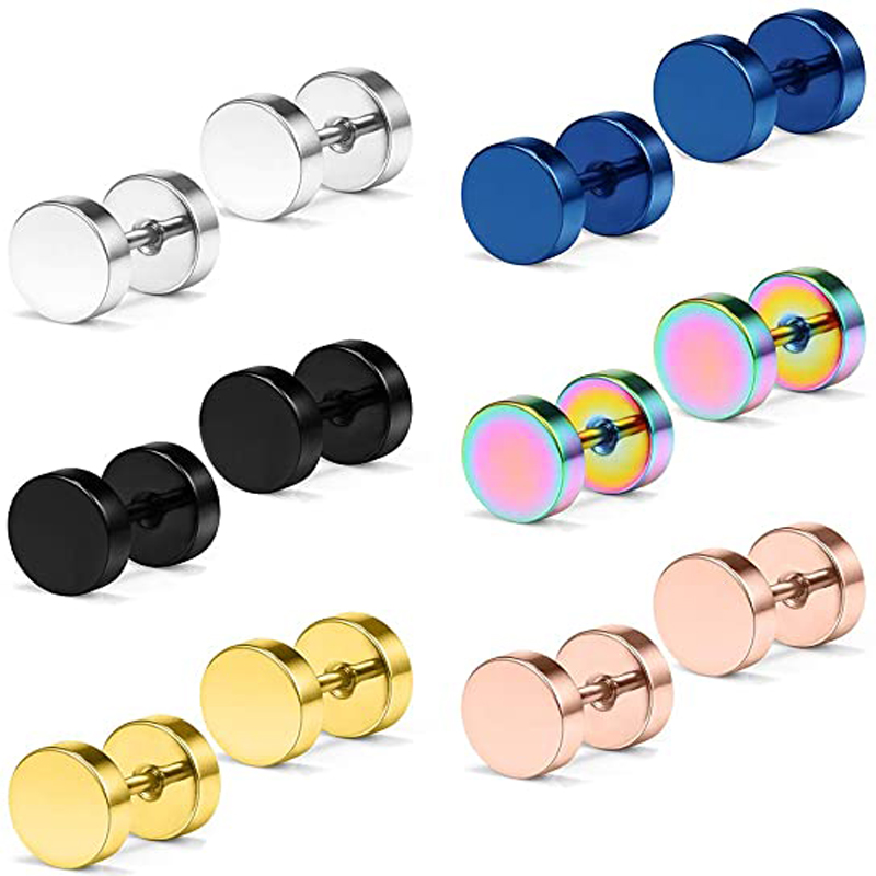 6 Paare Runde Ohrringe einstellen Edelstahl Zucht Ohrringe für Männer und Frauen Ohr Stecker Punk Stil Durchbohrte Schmuck 6MM