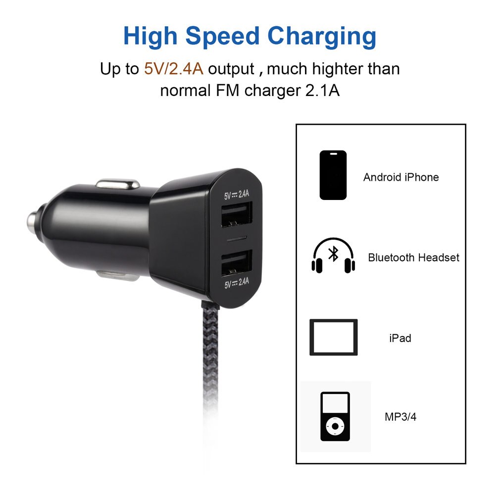 Wireless Fm Transmitter Radio Car Kit For Smart Phones Bundle With 3.5Mm Audio Plug And Car Charger
