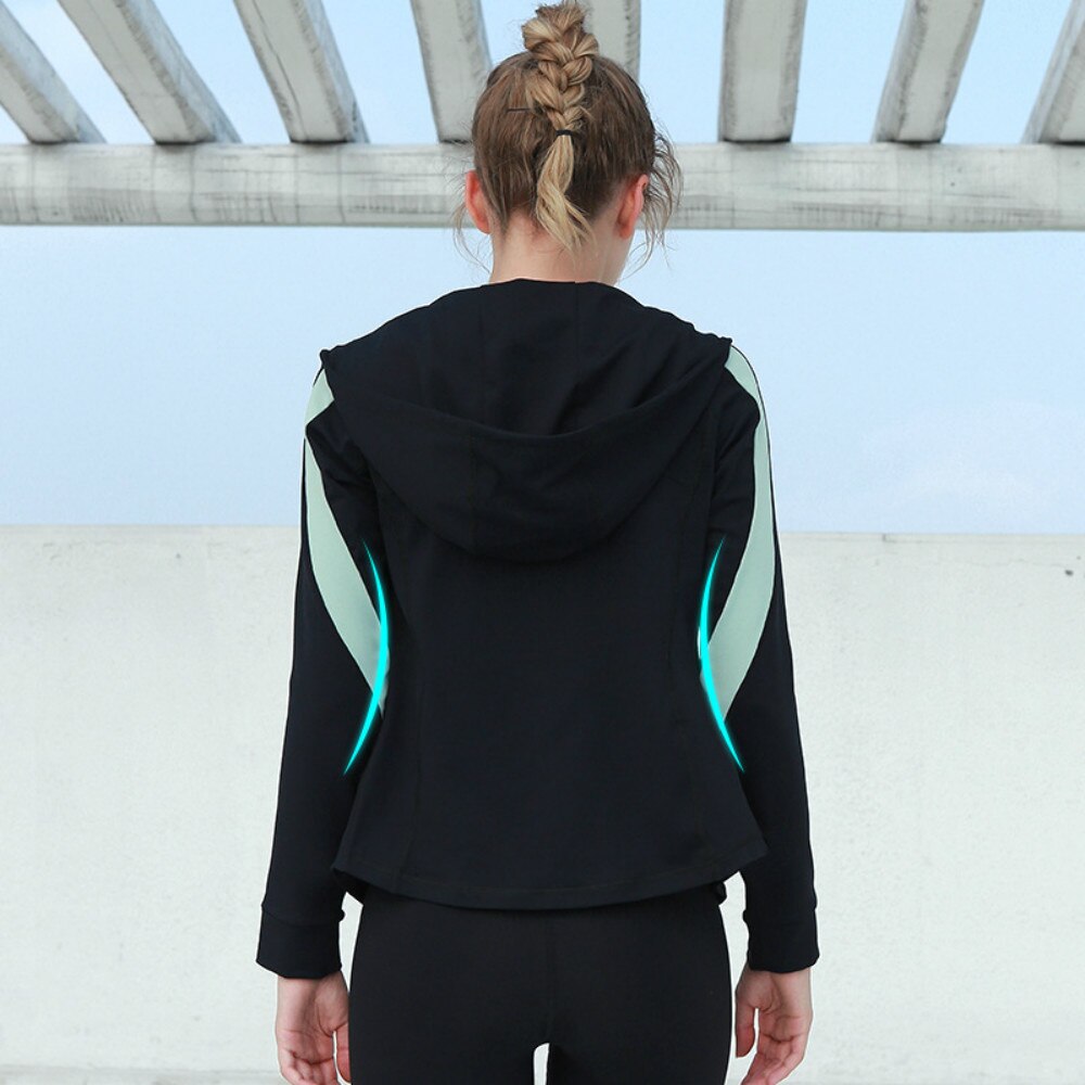 Kvinder løb jakke med hætte langærmet sweatshirt damer yoga sport lynlås jakke fitness gym skjorter kvinders sportsbeklædning