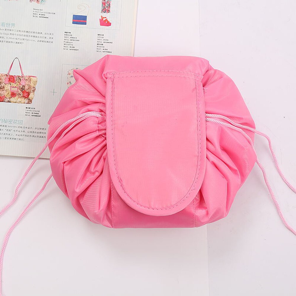 Unisex Portable Lazy Storage Cosmetic Bag Drawstring Waterproof Magic Makeup Pouch Large Capacity Travel Toiletry Bag: Dark Pink