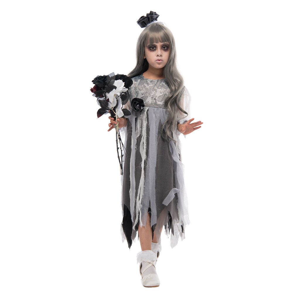 Eraspooky Gothic Girls Ghost Bride Dress Cosplay Halloween Costume For Girl Scary Demon Day of the Dead Festival Fancy Dress: M