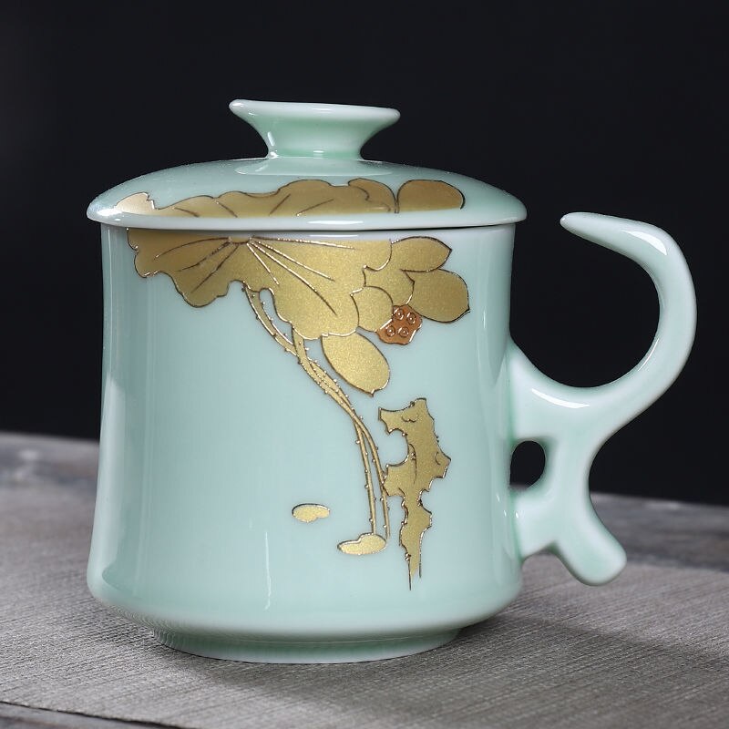 Ceramic Tea Cup with Lid Filter Tea Office Mug Jingdezhen Tea Set Celadon Cup Water Cup Teacup Mark Cup Drinkware: 3