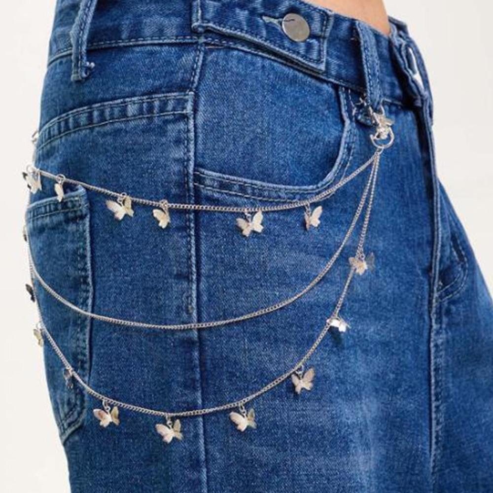 Punk multi-layer vlinder riem taille ketting man vrouw broek ketting haak broek ketting sleutelhanger sieraden