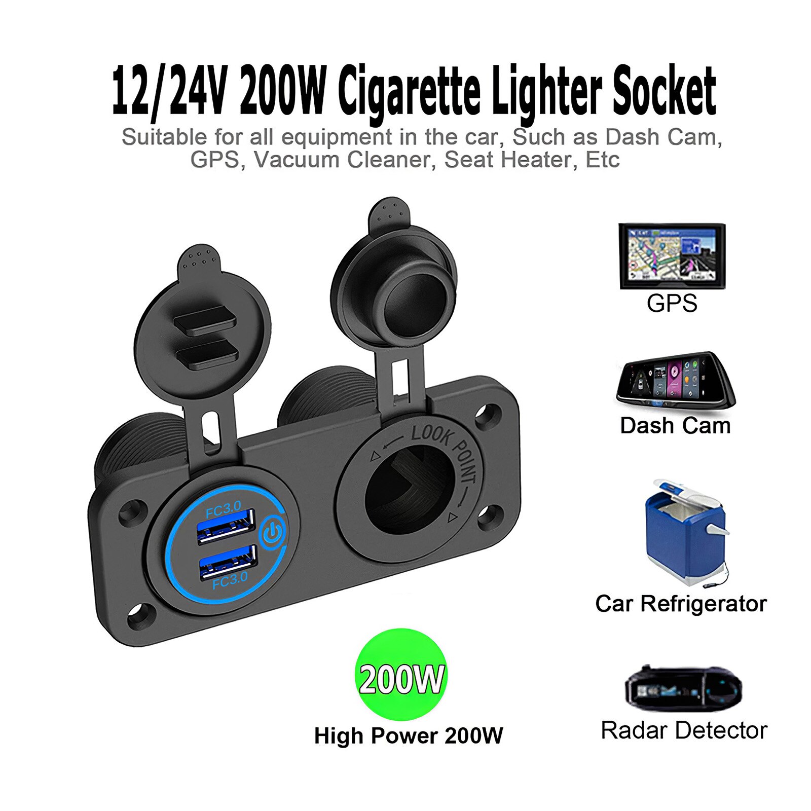 Cigarette Lighter Socket Waterproof Car Dual Usb Socket Panel Power Socket Led Display Charger Socket