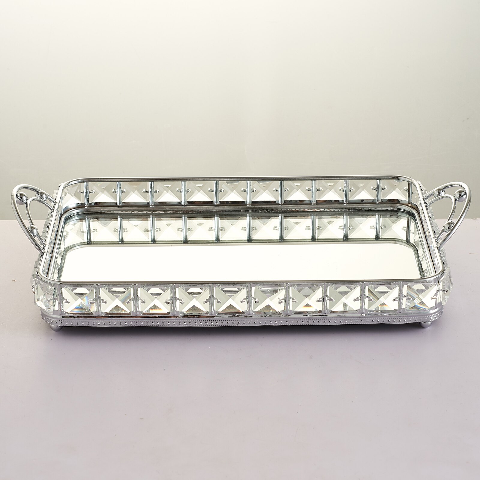 1pc miroir Vanity maquillage parfum plateau salle de bain chambre plateau décoratif: silver