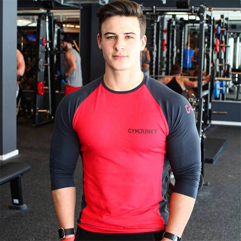 Bomuldsgymnastik mænd lang skjorte sport t-shirt mænd kortærmet løbeskjorte mænd træning trænings t-shirts fitness top sport t-shirt