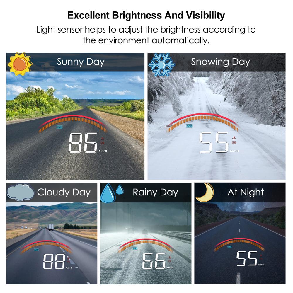 HUD OBD2 Display GPS Speedometer Digital OverSpeed Warning Mileage Voltage Windshield Head Up Display Car Security Alarm M11