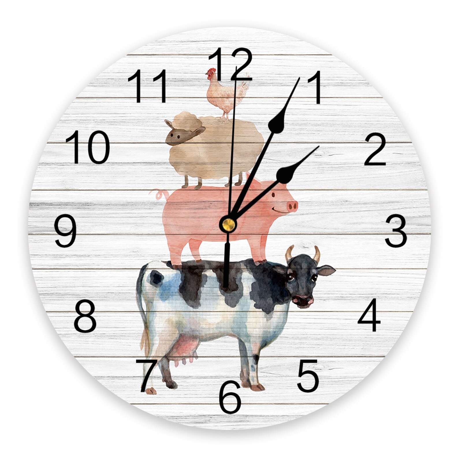 Boerderijdieren thema aquarel wandklok woondecoratie slaapkamer stille klok wandklok digitale klok moderne wandklok: Wxf 04816 ckaz 1