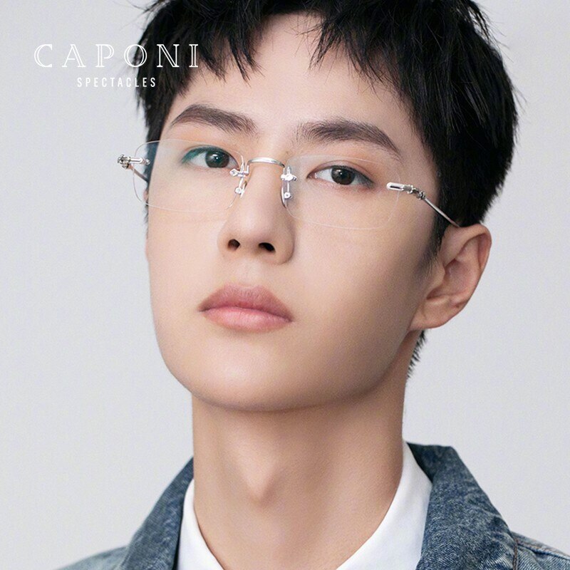 CAPONI Rimless Men Glasses Frame Titanium Business Reading Eyeglasses Support Prescription Computer Optical Clear Glasses J8099