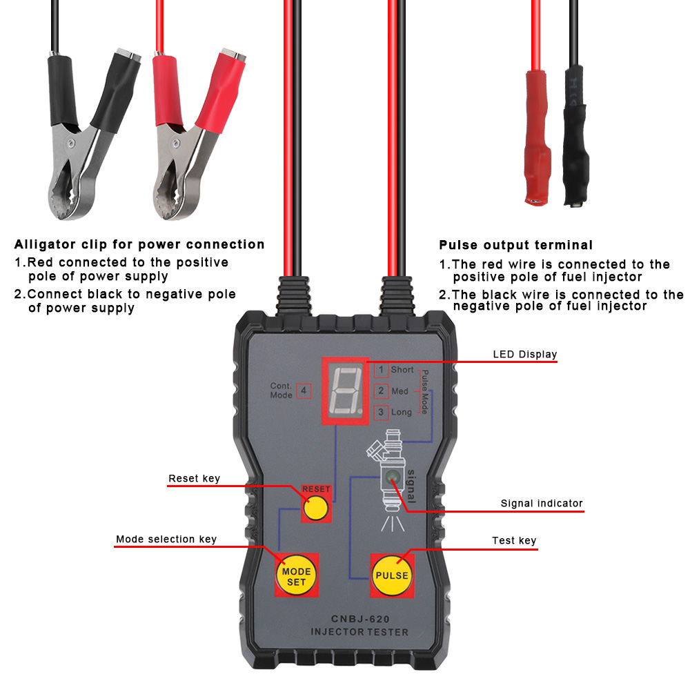 Probador de inyector de combustible de coche, Kit de herramientas de limpieza automotriz, 4 modos Pluse, herramienta de escaneo de sistema de combustible, limpiador al ras de inyectores