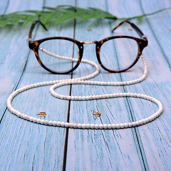 MOND MÄDCHEN Nicht-Unterhose 4MM Perlen Brillen Kette Sonnenbrille Halfter Halskette Lesebrille Schlüsselband Brillen Schnübetreffend Brillen Halfter: Weiß