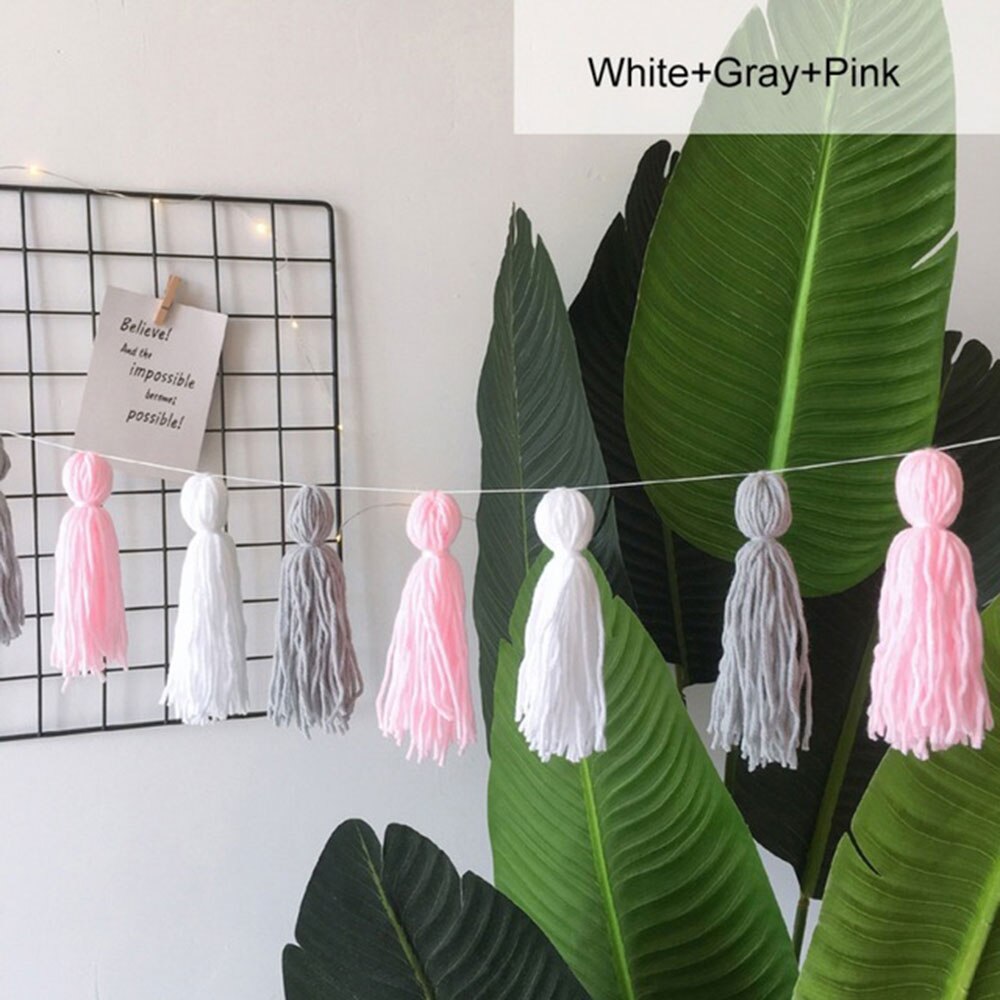 1Set Mixed DIY Wool Tassel Garland String Tassels Wall Handmade Hanging Ornaments Children Rooms Kids Birthday Party Home Decor: A