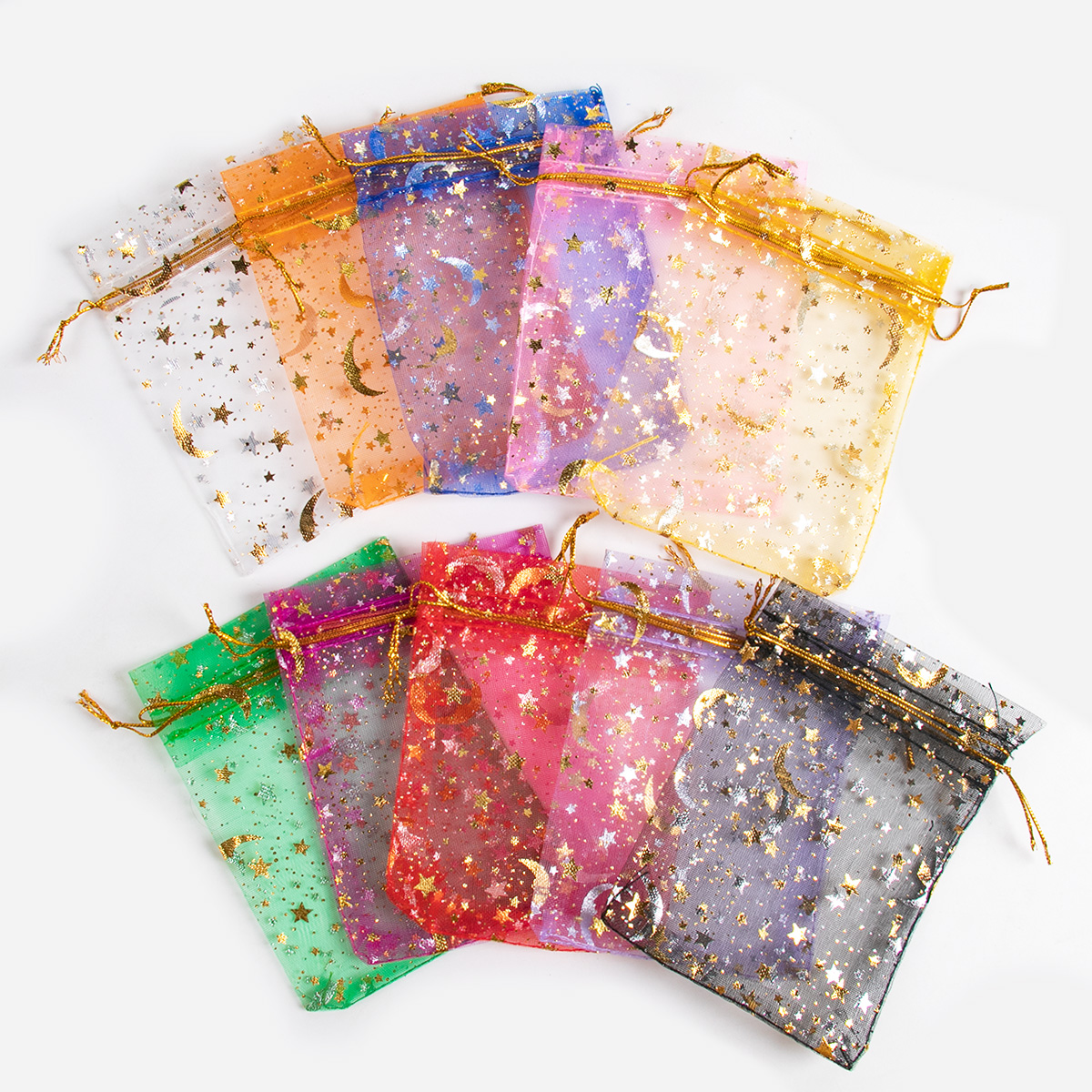 50pcs Star Moon Drawstring Organza Sack Bags Eid Mubarak Wedding Party decoration Candy Packing Bag Jewelry Pouch