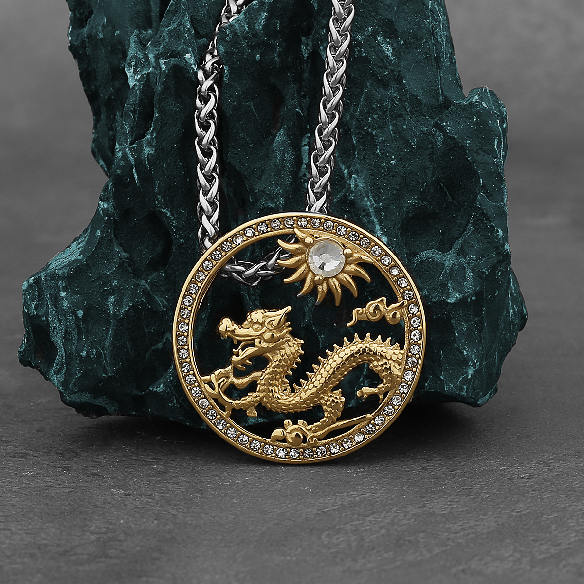 Zirkon Hohl Gold Farbe Drachen Anhänger Männer und Frauen Charme Halskette Straße Hüfte hüpfen Edelstahl Schmuck Zubehör