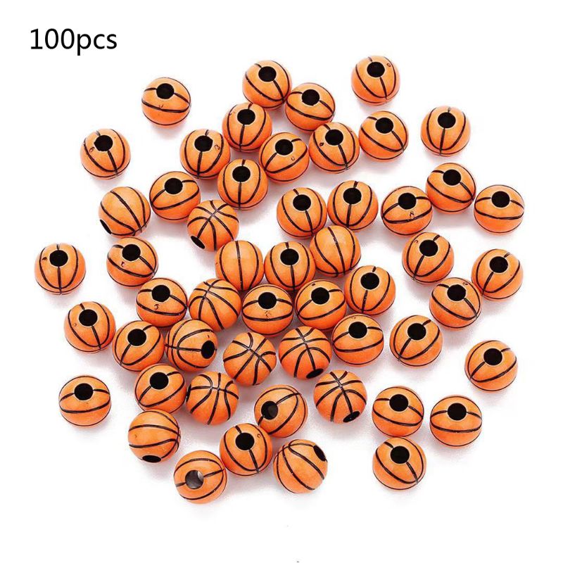100 stk akryl baseball volleyball rugby tennis basketball perler 12mm sports ponni ball spacer perler smykkefremstilling: Basketball