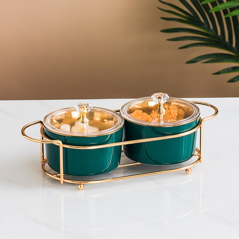 Nordic Ceramic Square Platter Snack Plate Dry Fruit Cake Plate Fruit Plate Divided Iron 2/3/4/6 Grid Nut Pastry Bowl: dark green 2