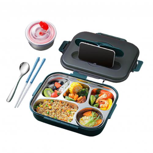 Portable Large 4 Compartments 304 Stainless Steel Office School Food Storage Bento Insulated Lunch Box: Atrovirens