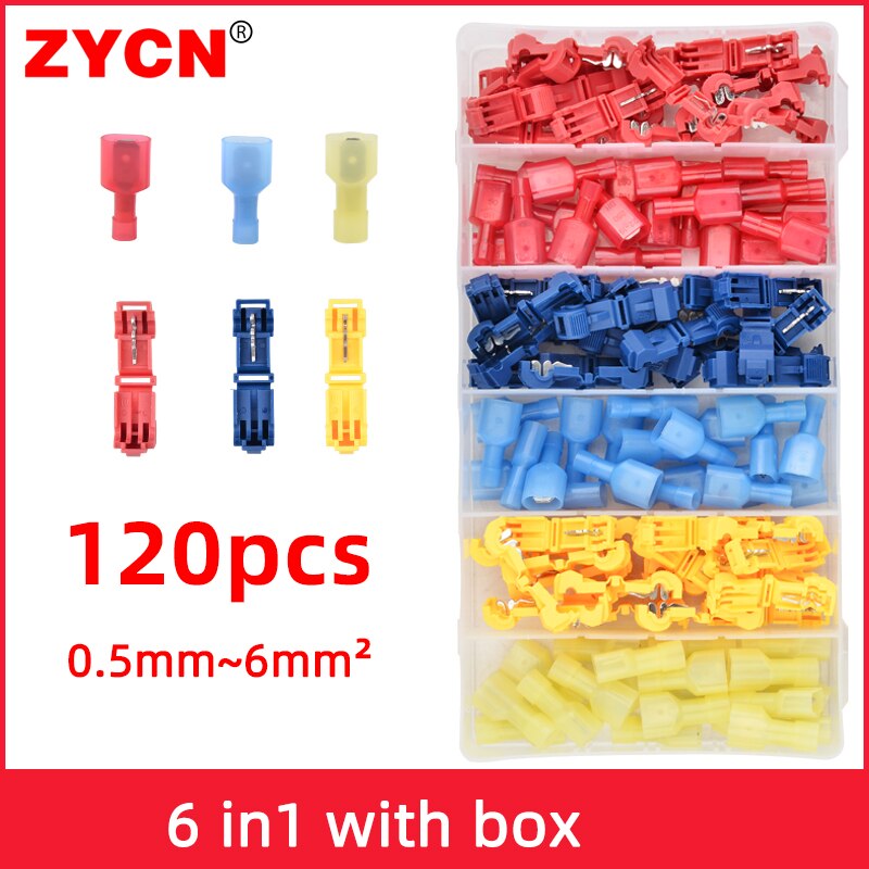 120pcs Quick Electrical Cable Connectors Snap Splice Scotch Lock Wire Terminals Crimp Self-Stripping Clip Insulated Male Spade: Default Title
