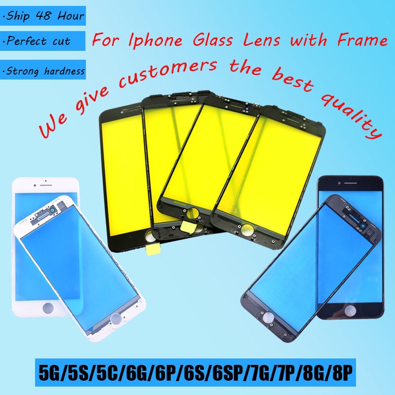 100% Unused Touch Panel Replacement For iPhone 5G 5S 6G 6S 6Plus Front Outer Screen Glass Lens With Frame Bezel Repair parts