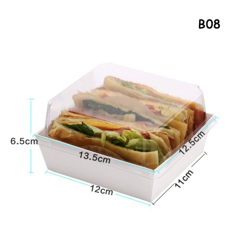 Engångsmacka kartong brödlåda puffar genomskinligt lock förpackningslåda bageri snacks förpackningslåda snabbmatslåda take away: B08
