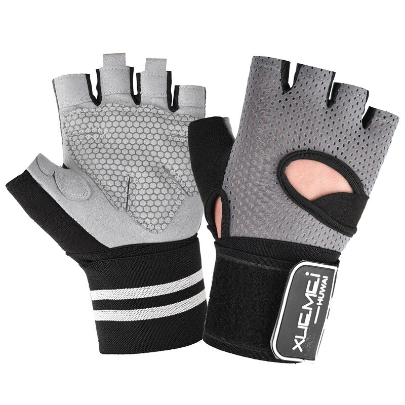 Gants de gymnastique à demi-doigt avec enroulement de poignet, équipement de musculation et de protection des mains pour hommes et femmes: Gray / XL