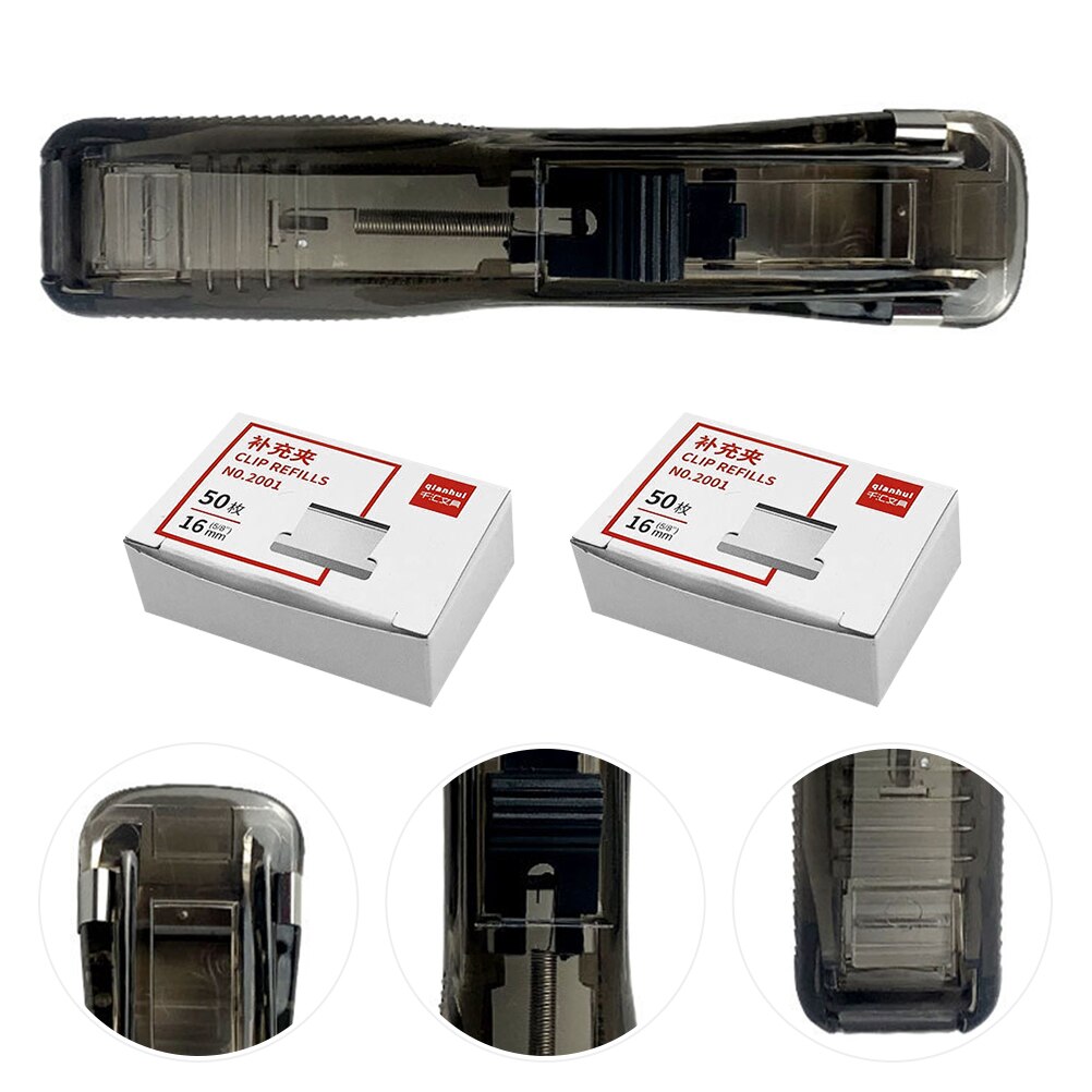 1 Set Stapleless Stapler Student Stationery Portable Stapler Clam Clip Dispenser for School Home Office: Black