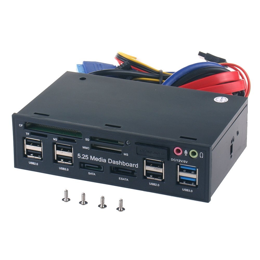 Panel frontal para tablero multimedia, lector de tarjetas de 5,25 pulgadas, USB 2,0, USB 3,0, 20 pines, e-sata, SATA