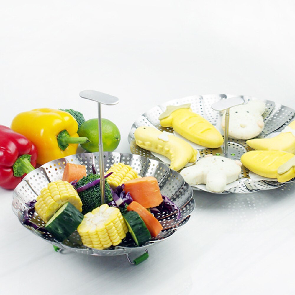 Steamer Stainless Steel Folding Food Steamer Retractable Handle Kitchen Cookware Utensils Steam Cooking Food Fruit Basket