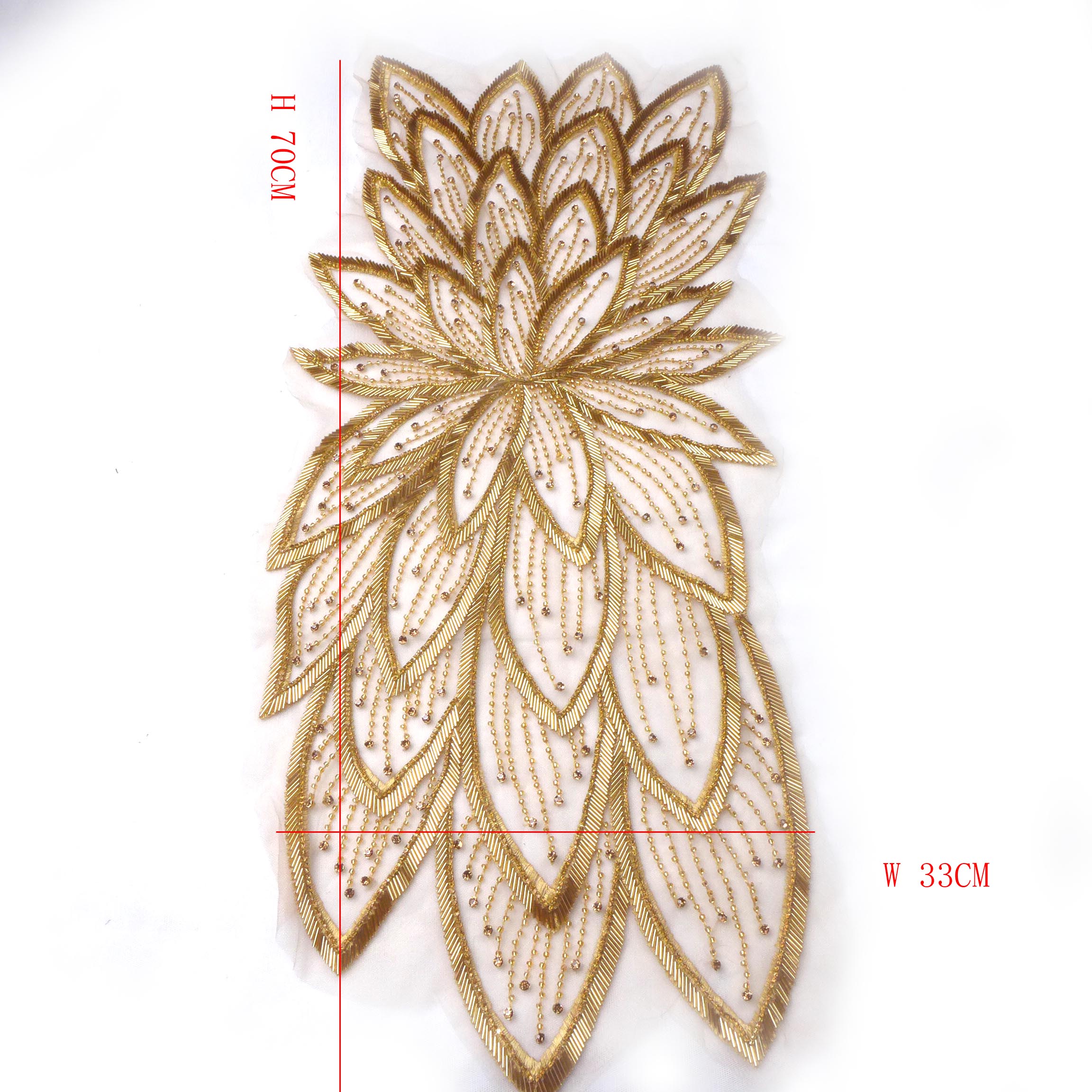 La Belleza Zwarte Kralen Applique Patch, Zilver Grote Patch, Handgemaakte Kristallen Steentjes Gown Applique Accessoires, Gold Patch: Goud