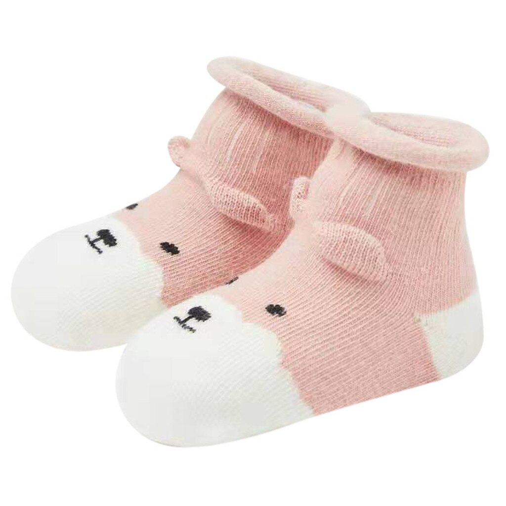 freundlicher Kleinkind Kleinkind Baby Jungen Mädchen Karikatur Tiere Anti-Unterhose Gestrickt Warme Socken Kleinkind Weiche Socken Baby Kleidung Zubehör: rosa / M