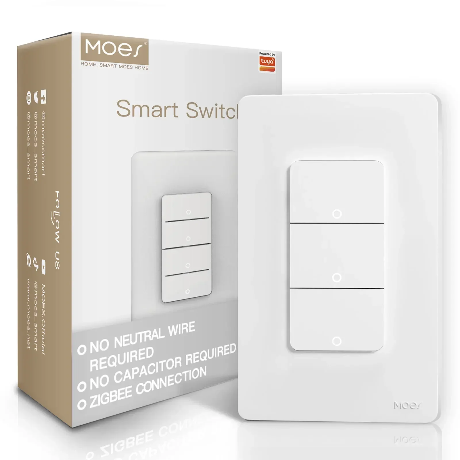 MOES-interruptor de luz inteligente Tuya ZigBee US, interruptor de pared con botón, funciona con Alexa, Google Home, cable neutro, No requiere cable neutro: Azul