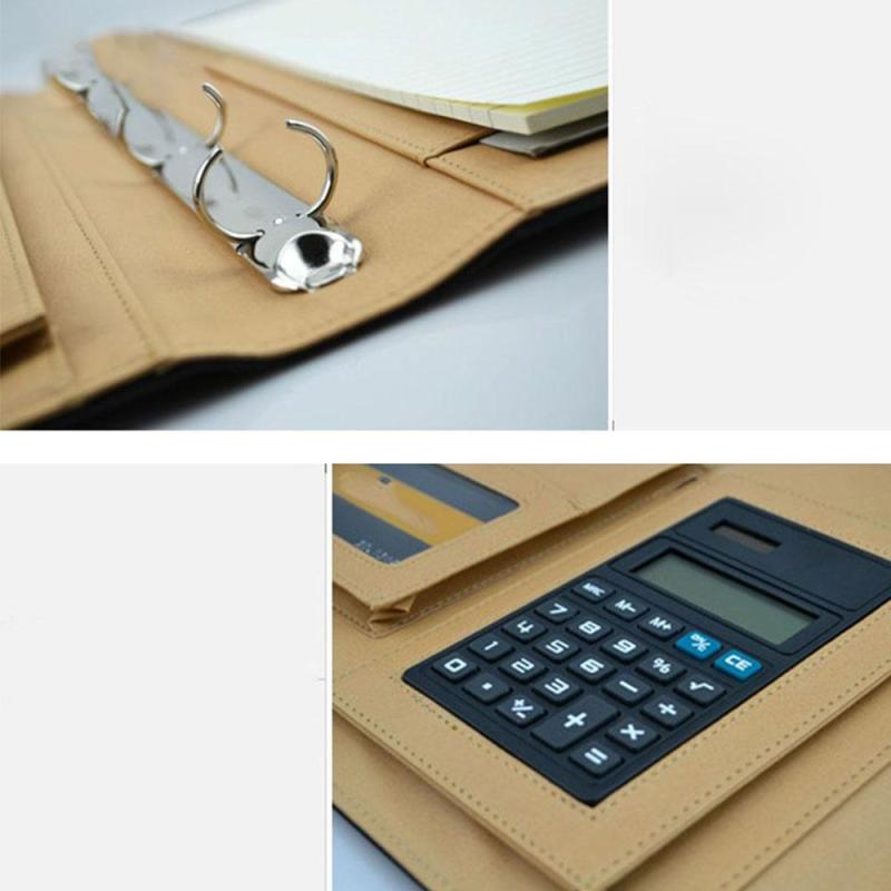 A4 PU Multi-Function Folder Ring Binder Display Notebook Folders With Calculator 8 Packets File Folder Document Bag Organizer