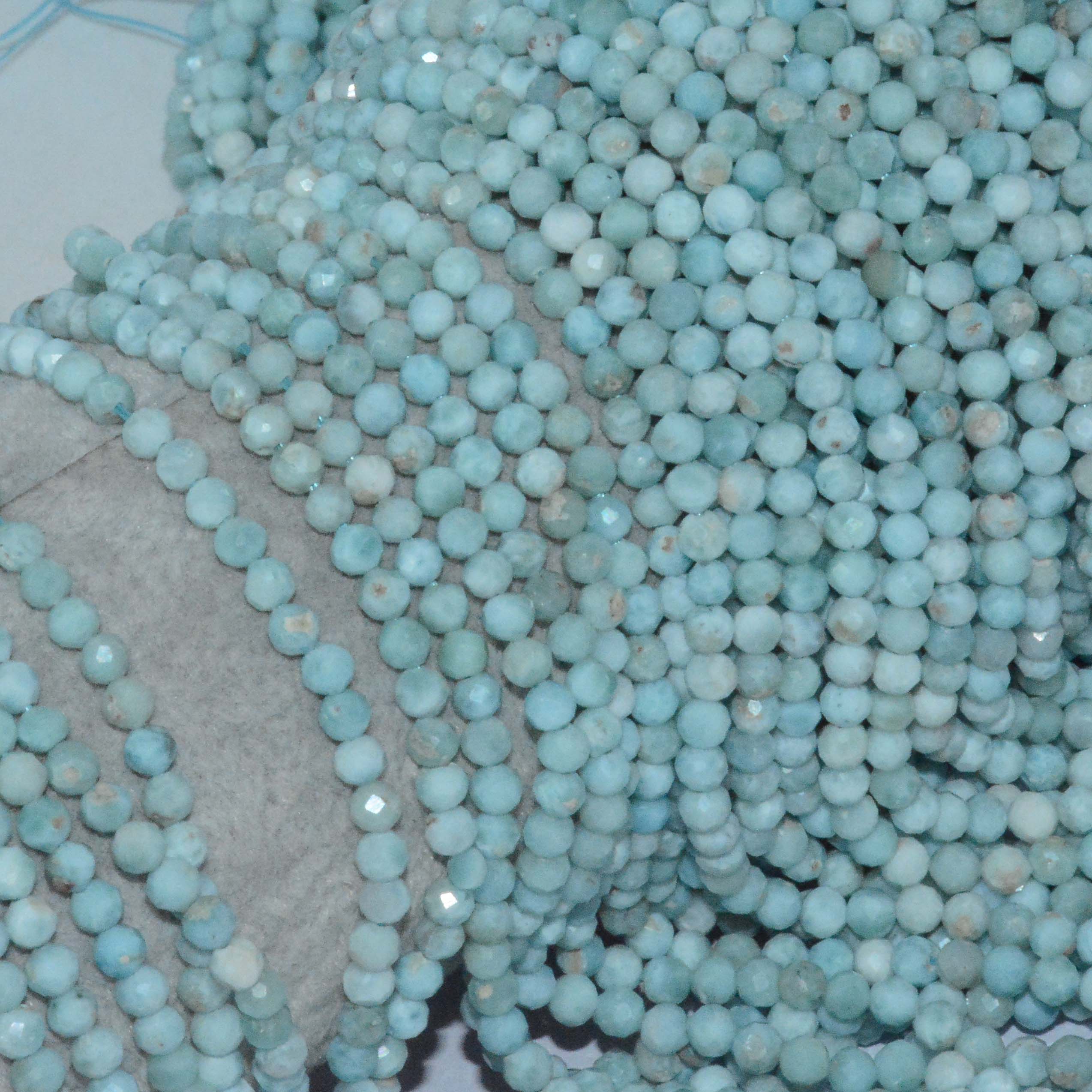 Natural Larimar Faceted Round Beads 3.5mm-3.6mm