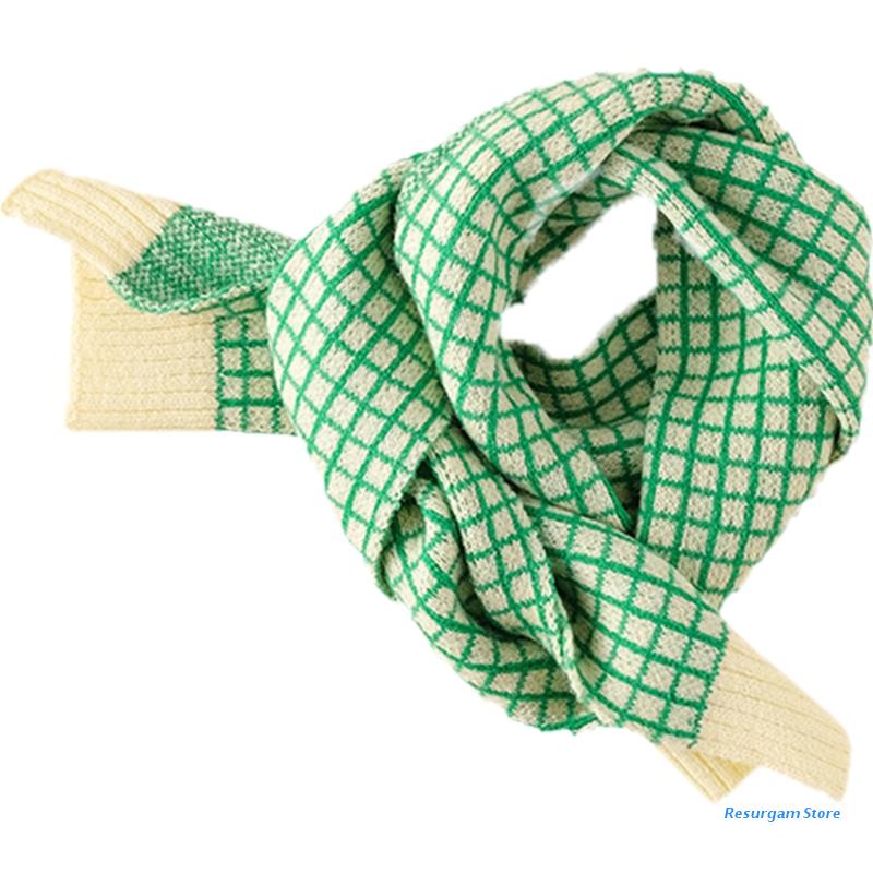 Versão pequena treliça contraste crianças lenço de lã outono inverno bebê neckerchief e5bd: Green