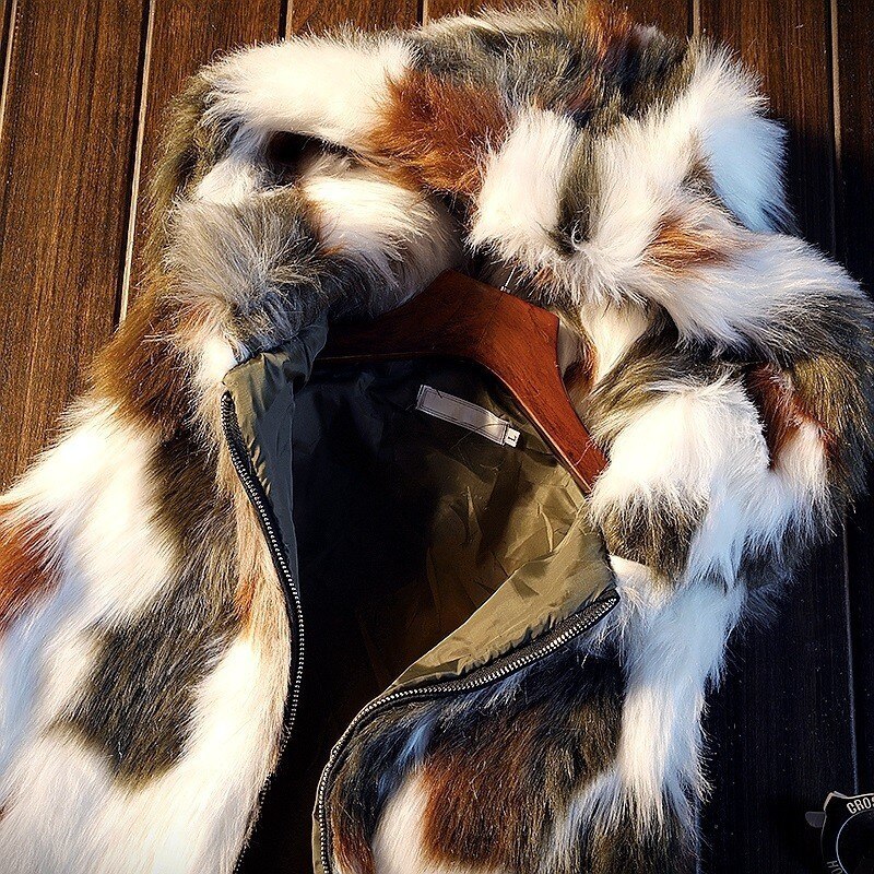 Deigner Winter Thick Faux Fur Mens Sleeveless Vests Camouflage Zipper Fly Hooded Slim Male Waistcoats Nightclub Wear