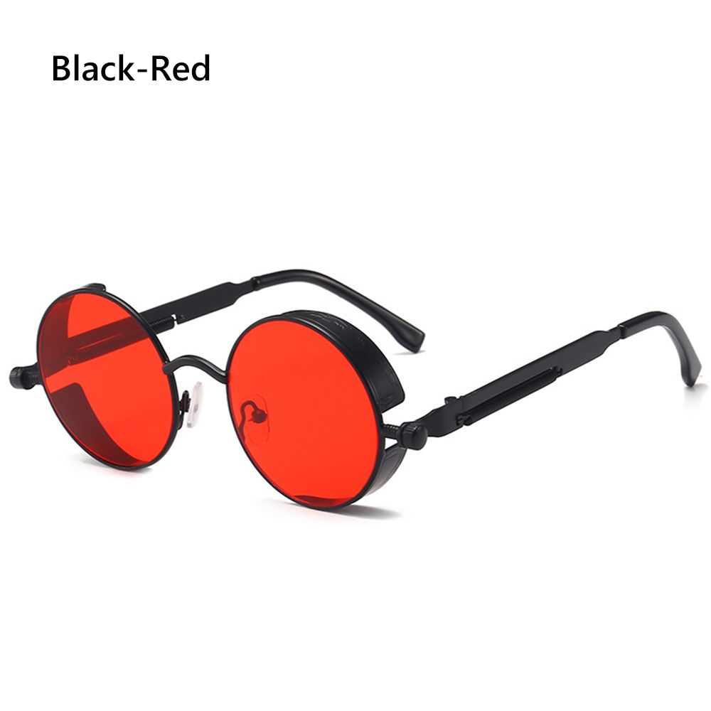 Steampunk Frauen Männer Runde Sonnenbrille Metallrahmen Brillen UV400 Schutz gotisch Jahrgang-Party Zubehör: Schwarz-rot