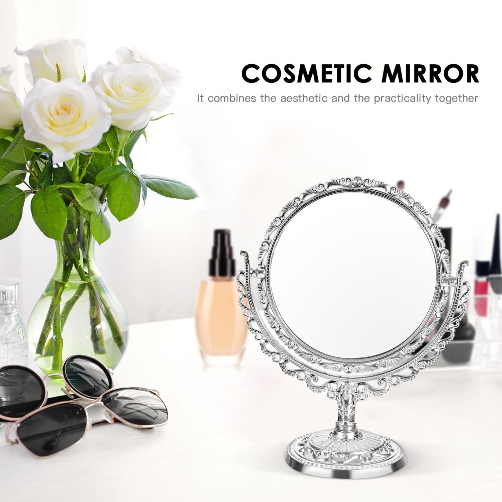 Double-Sided Retro Heart Shape Makeup Mirror Tabletop Mirror Cosmetic Makeup Mirror For Desktop Bathroom Bedroom