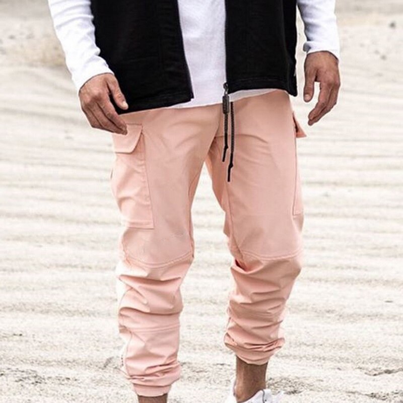 Men Running Sports Pants Skinny Sweatpants Multi-pocket Trackpants Gym Fitness Training Trousers Male Tennis Sportswear